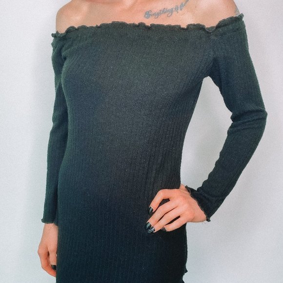 Over The Shoulder Black Sweater Dress - Picture 1 of 5